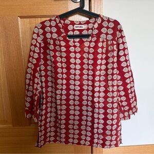 Fabindia Terracotta and White Patterned Blouse